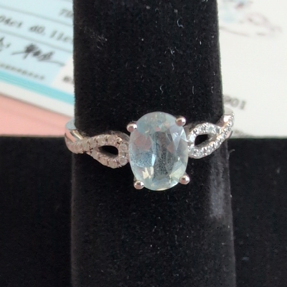 Elegant Ring 18k WG Aquamarine With dia Size 8 - Picture 1 of 8